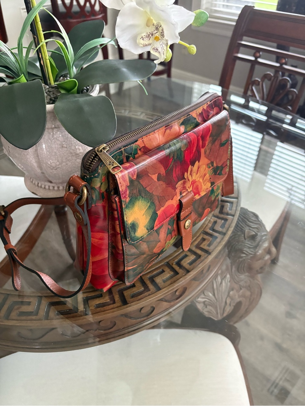 🤎🧡PATRICIA NASH CARMELINE MULTI-COLORED FLORAL LEATHER CROSSBODY BAG!🤎🧡 - Picture 3 of 9